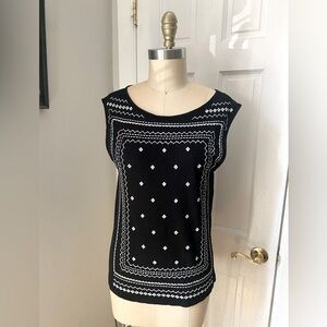 Vintage 1990s Black White handkerchief tank top Jersey knit medium